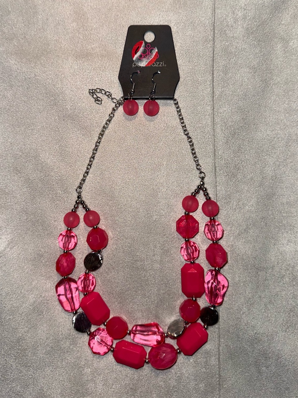 paparazzi Pink Multi-Bead Layered Necklace with Earrings